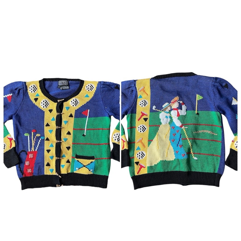 Vintage Berek Marta D Hand Knit Sweater Cardigan Golf 1988  Pima Cotton Size M